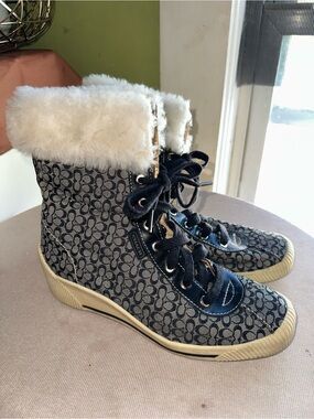 Coach Nancy Ankle Boots with White Fur Cuff
